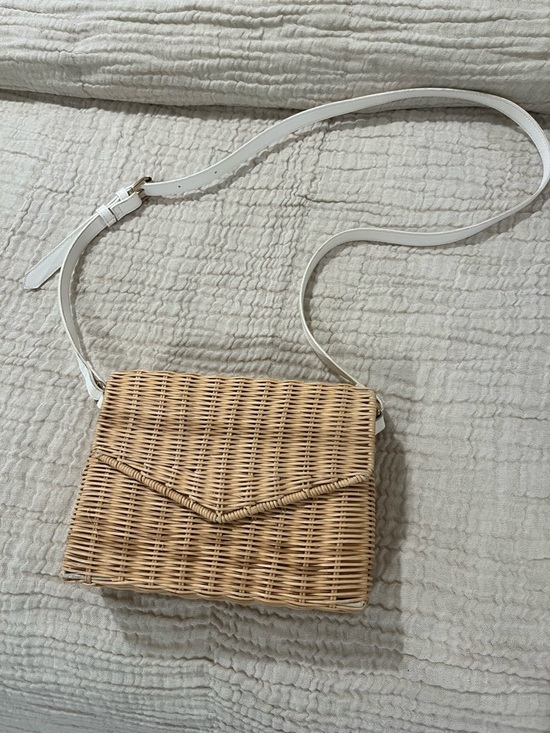 Handbags - Woven Rattan Crossbody Bag with White Leather Strap